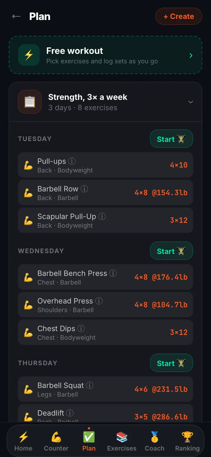 Workout from a program