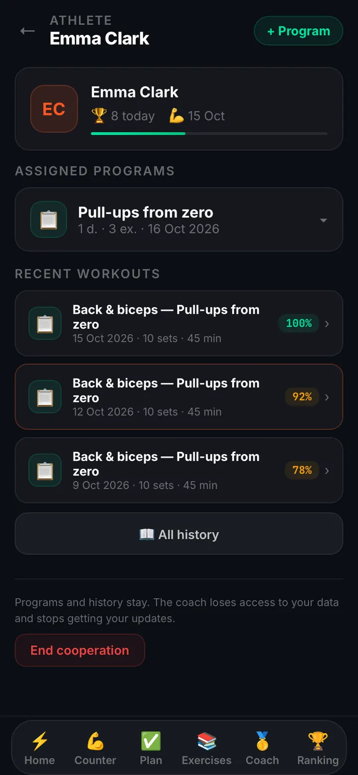 An athlete on the trainer screen