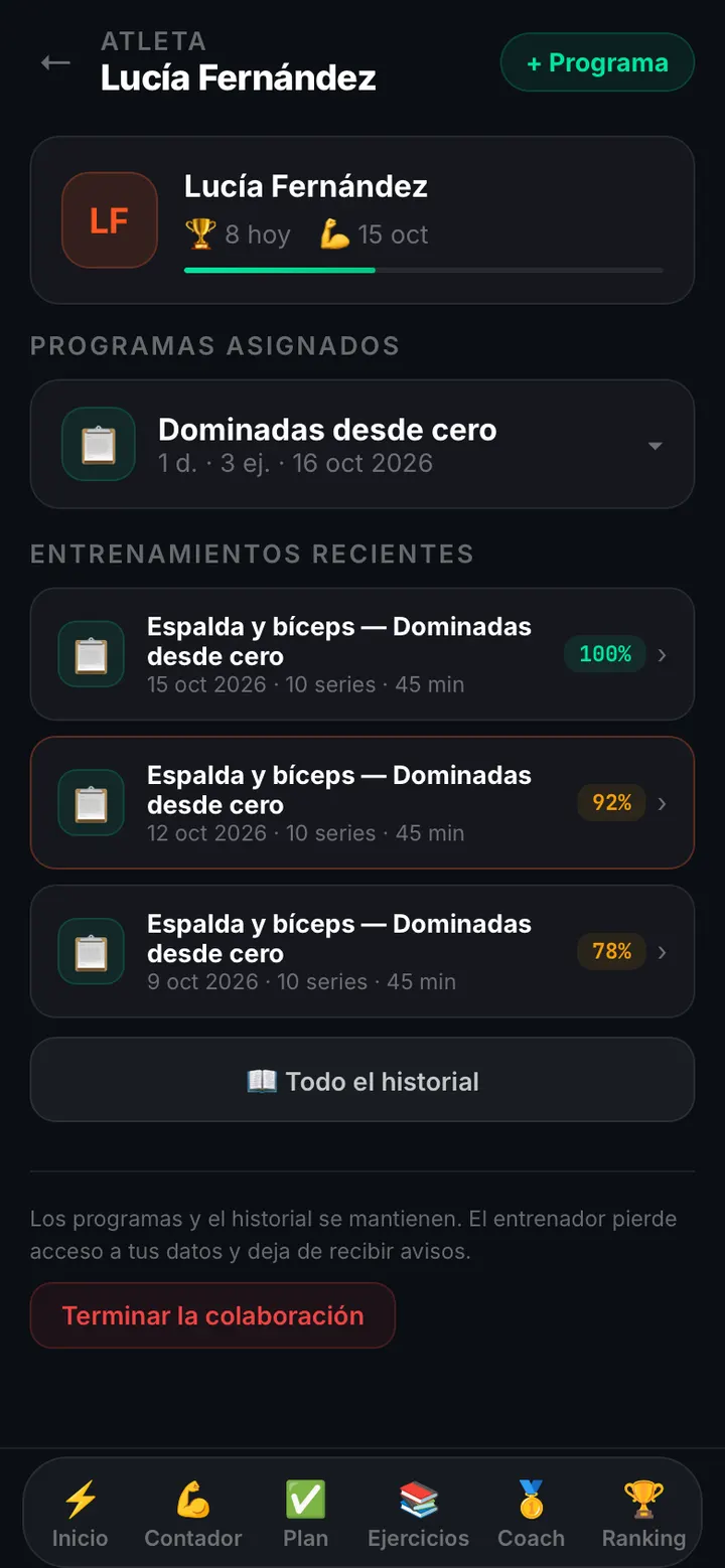 Un atleta en la pantalla del entrenador