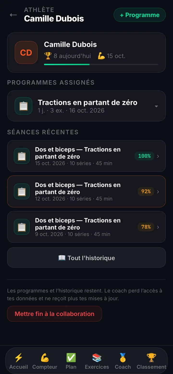 Un athlète sur l'écran du coach