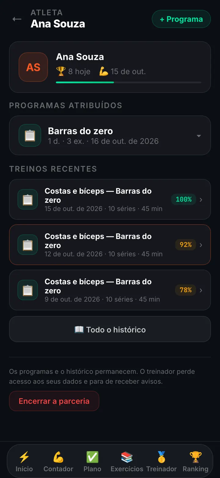 Um atleta na tela do treinador